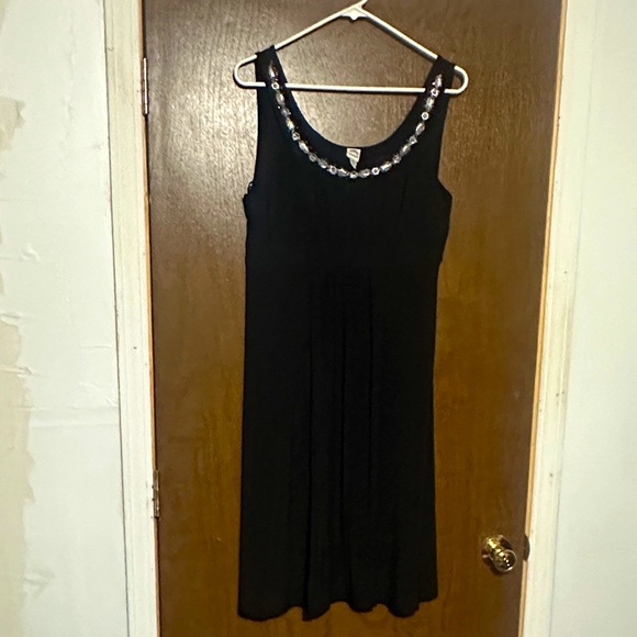 Signature by Sangria Black Midi Dress with Embellished Neckline - Picture 1 of 4